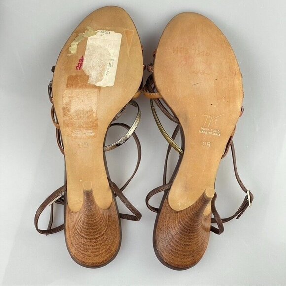 Giuseppe Zanotti Womens Strappy Metallic Leather Heels Size 9B Made In Italy - Picture 5 of 13